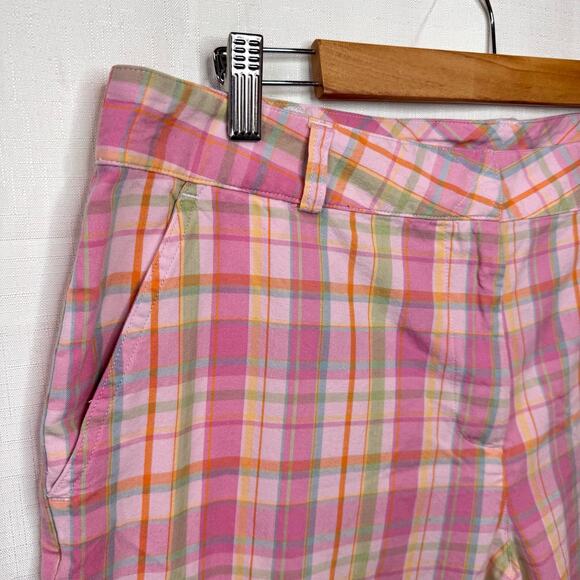 Vtg LL Bean Capri Pant Womens 16 Plaid Cotton Picnic Camping Summer Coastal Pink - Picture 2 of 9